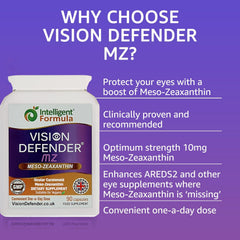 Close-up of Vision Defender MZ capsules showing vegan, high-strength antioxidant support.