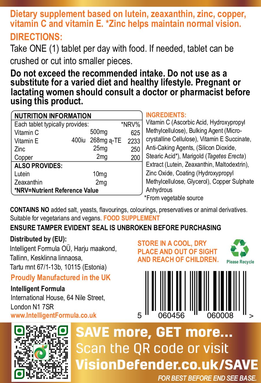 Vision Defender zinc 25 mg detail close-up on tablet label