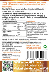 Vision Defender zinc 25 mg detail close-up on tablet label