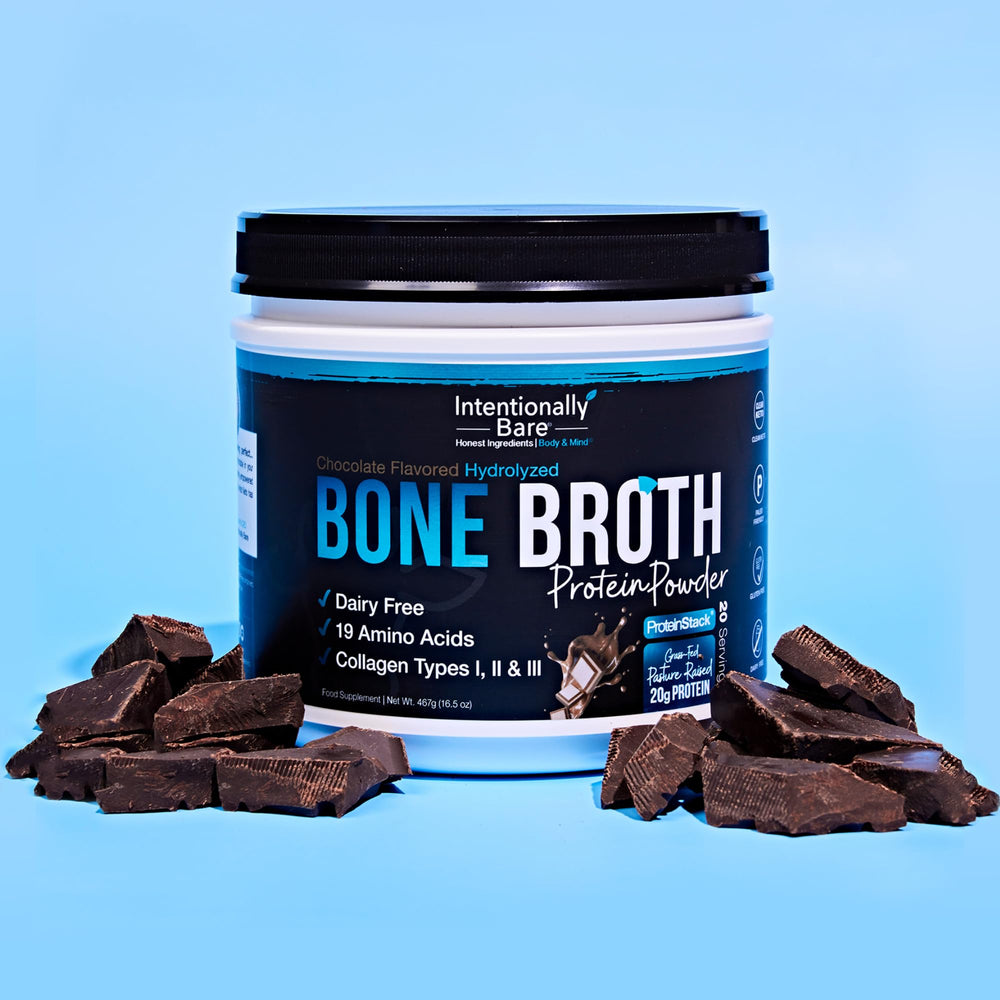 Intentionally Bare chocolate powder in a mug shows dairy-free beverage option.