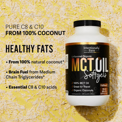 Intentionally Bare MCT Oil Capsules ingredients label, vegan formula.