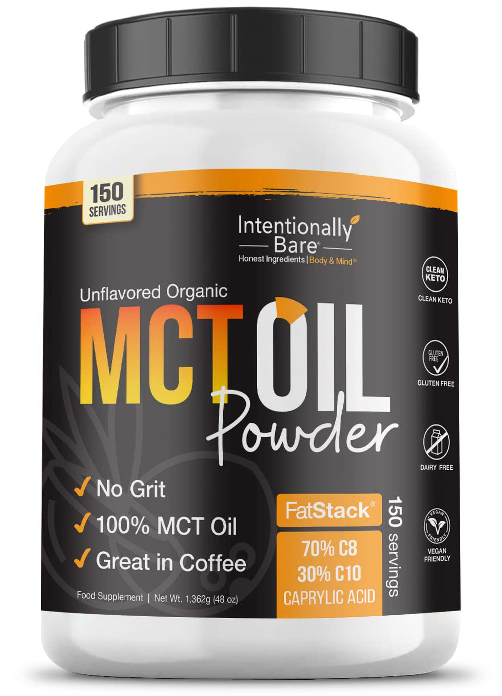 Intentionally Bare MCT Oil Powder being poured into a cup for energy