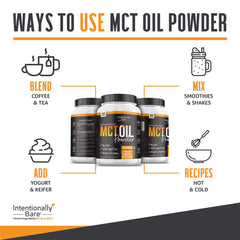 Intentionally Bare MCT Oil Powder stored in a BPA-free container