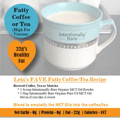 Intentionally Bare MCT oil bottle with smoothie being prepared.