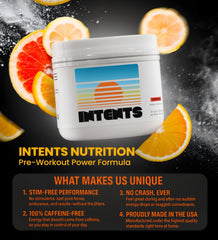 Intents Nutrition Pre Workout powder ready for smooth mixing