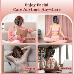 INTEO red light mask in use during reading or yoga.