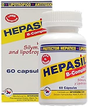 Interfarma Hepasil B-Complex bottle front shows label; supports liver health with B vitamins.