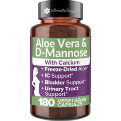 Intimate Rose Aloe Vera Capsules bottle reveals the 200x concentrate for bladder comfort.