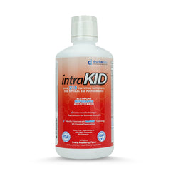 IntraKID Drucker Labs organic liquid multivitamin bottle supports kids' daily nutrition.