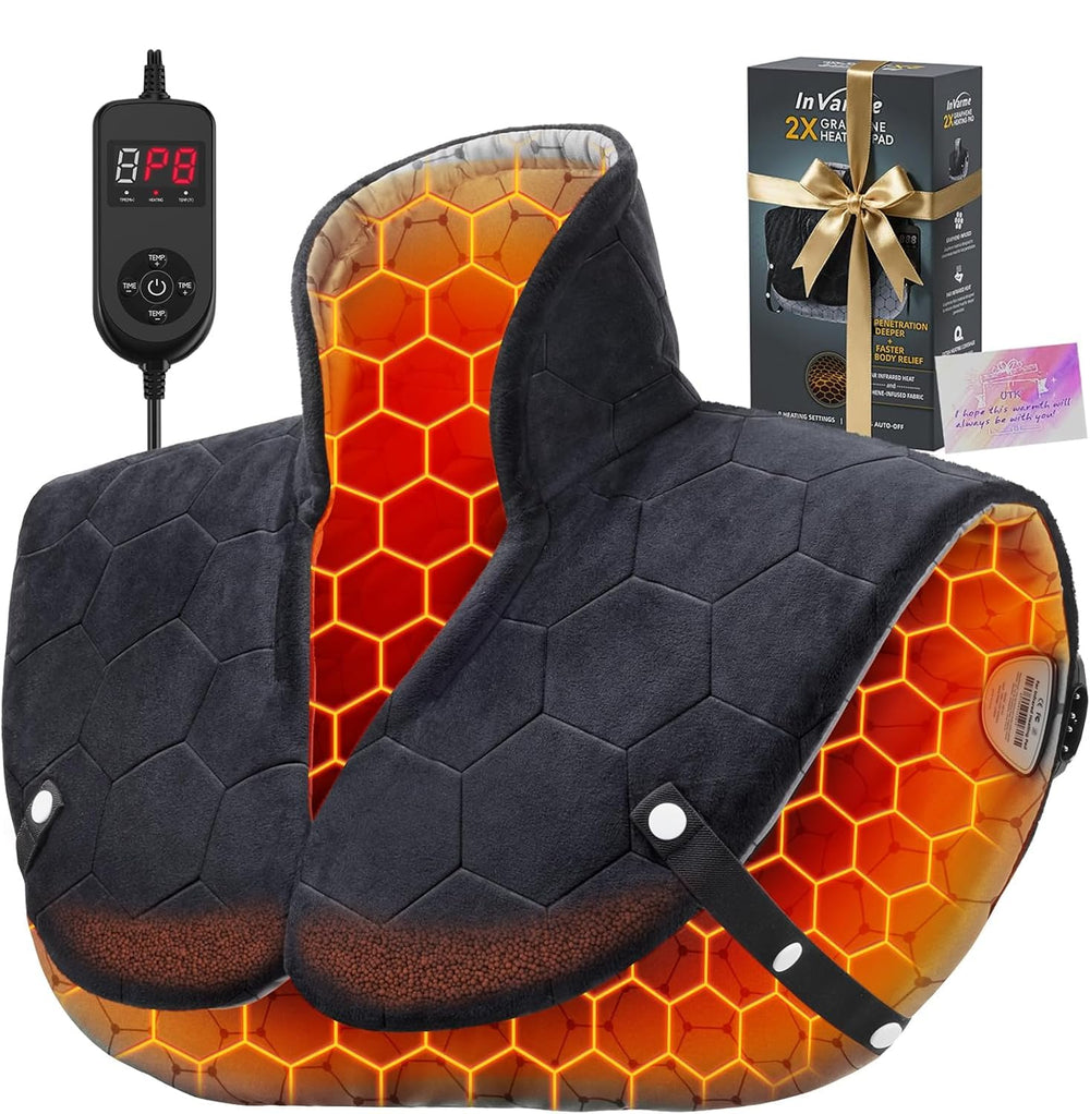 InVarme neck and shoulder heating pad wrapped around neck for soothing warmth