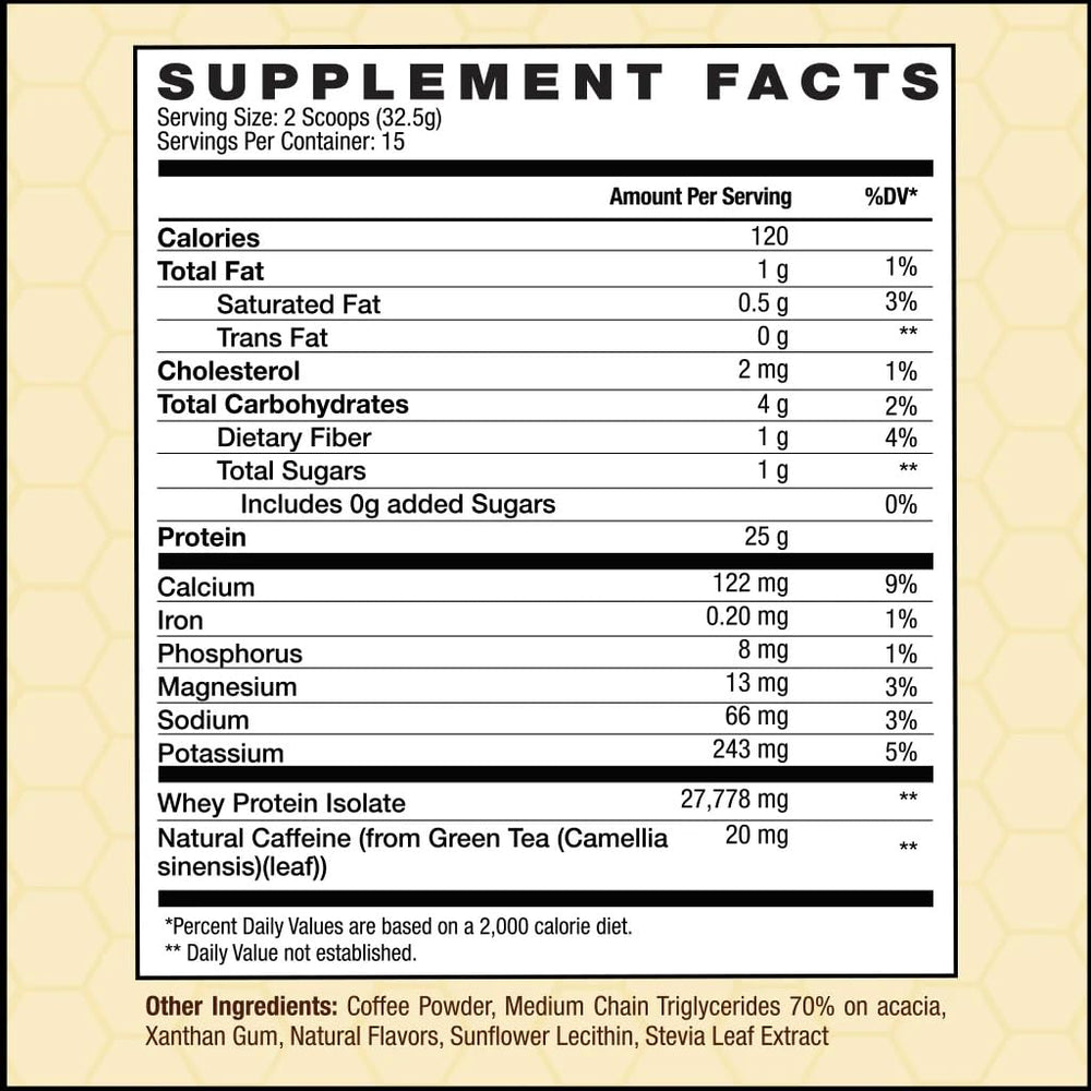 INVIGOR8 French Vanilla protein coffee powder scoop emphasizes creamy flavor and protein support.