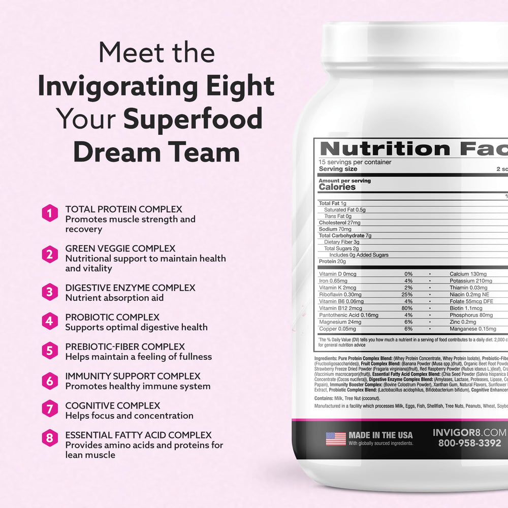 INVIGOR8 green veggie complex ingredients showcase daily nutrition support.