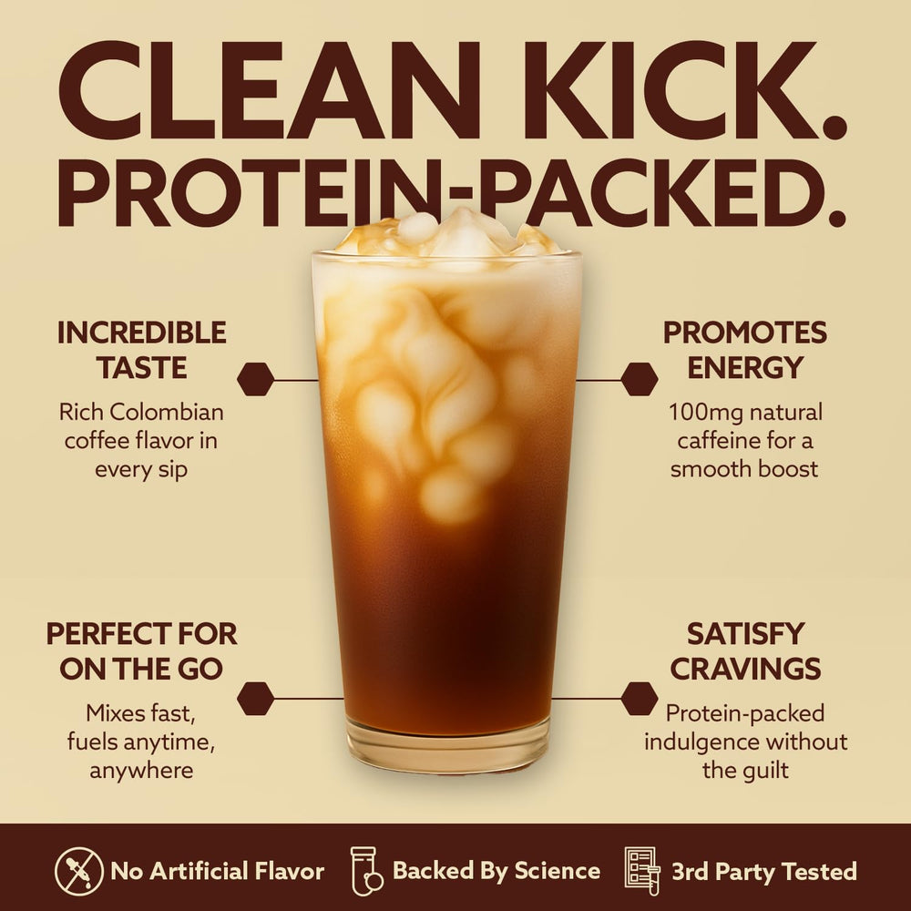 INVIGOR8 iced proffee glass captures refreshing energy with protein.