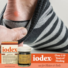 IODEX jar beside a bandage ready for quick first aid