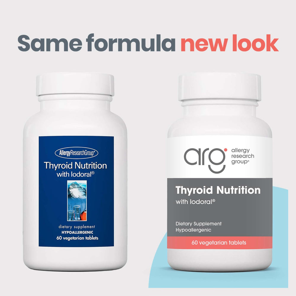 Iodoral tablet close-up shows 150 mcg iodine per tablet for thyroid support.