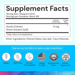 ION* Gut Support Liquid label closeup highlighting humic extract ingredients