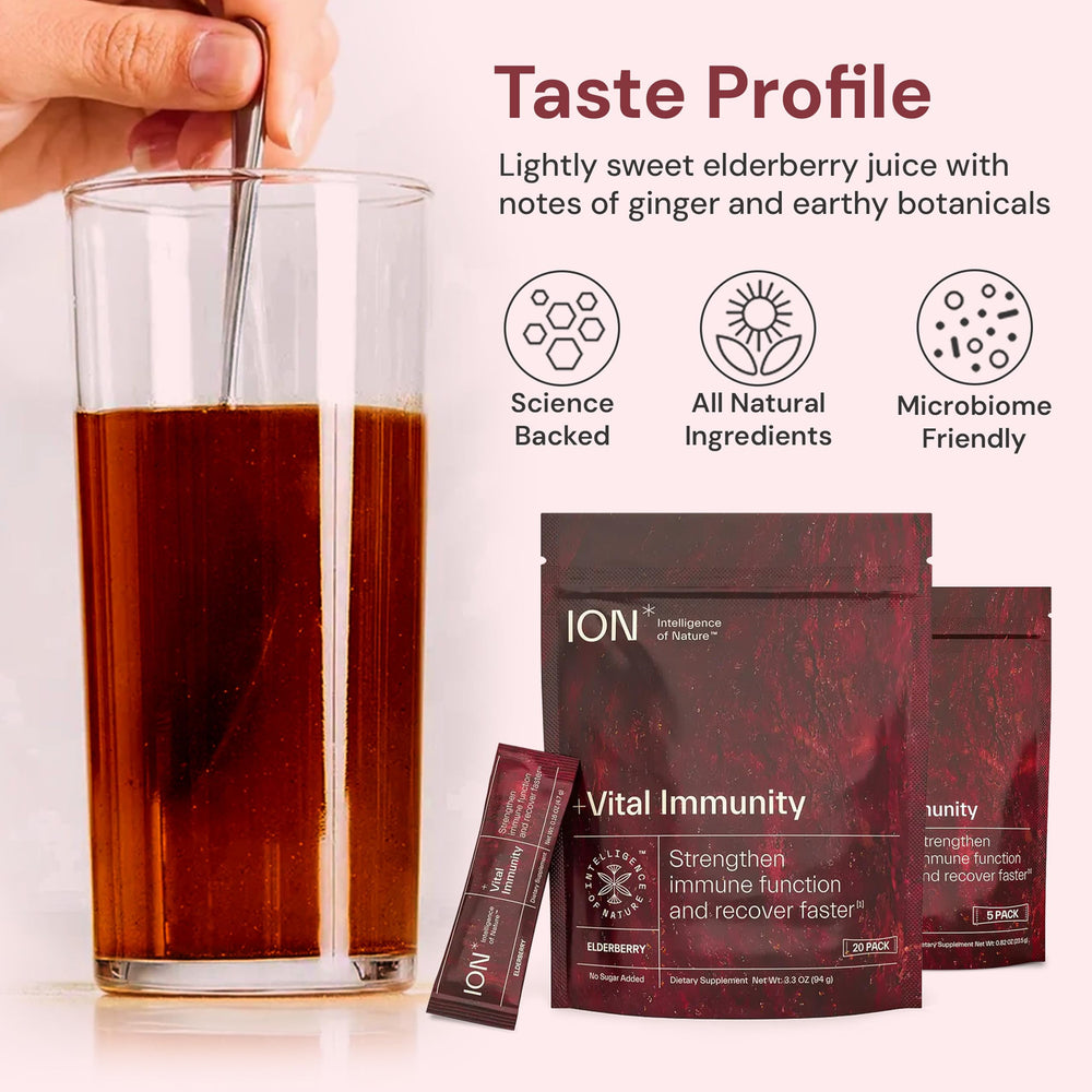 ION Vital Immunity ingredients panel highlighting vitamin C and elderberry.