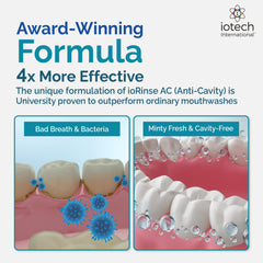 ioRinse AC label detail emphasizes iodine technology and enamel-friendly formula.