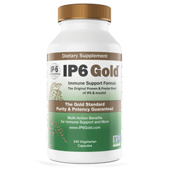 IP6 Gold capsules in bottle highlight pure ingredients for immune support.