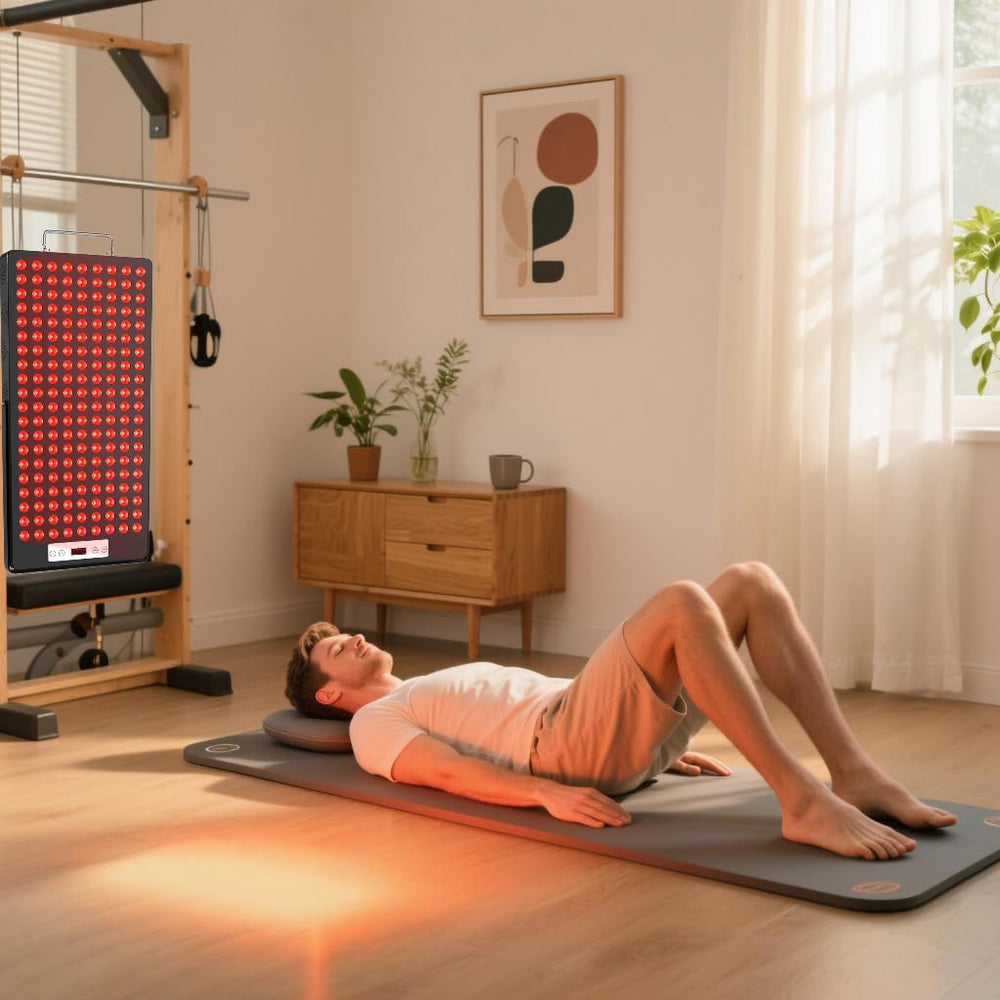 iPlantop red-light therapy panel room setup in a home space