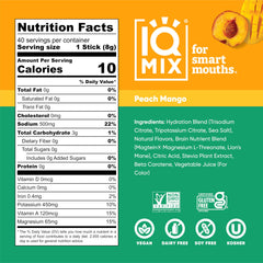 IQBAR IQMIX peach mango packet packaging shows portable electrolyte solution.