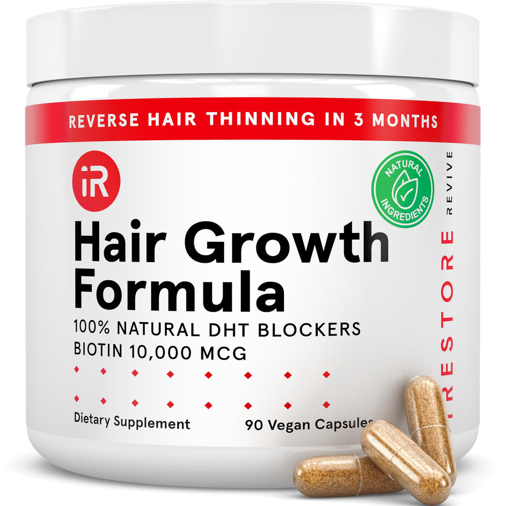 iRestore hair growth supplement bottle on white background highlighting daily use