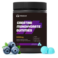 Iridesicent Creatine Monohydrate Gummies bottle for convenient daily supplementation.