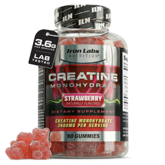 Iron Labs Nutrition Creatine Monohydrate Gummies bottle front for convenient chewable performance support.