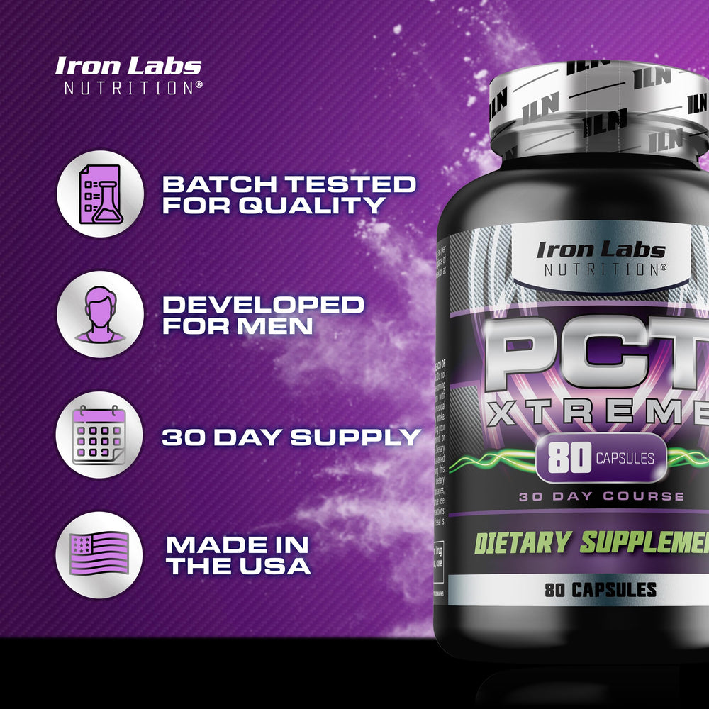 Iron Labs Nutrition PCT Xtreme bottle front view for daily routine.