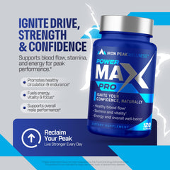IronPeak Wellness Testosterone Booster packaging box communicates GMP-certified production and safety.