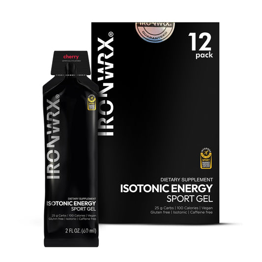 IRONWRX cherry energy gel pack for fast isotonic fueling during runs.