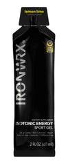 IRONWRX lemon lime gel nutrition label illustrating 25g carbs and electrolytes.