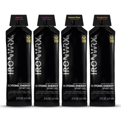 IRONWRX isotonic energy gels raspberry close-up showing convenient single-serve sachet