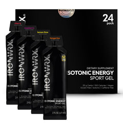 IRONWRX isotonic energy gels raspberry packaging for easy fueling during runs