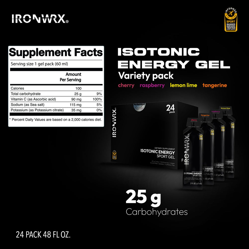 IRONWRX isotonic energy gels tangerine flavor ideal for mid-workout fueling
