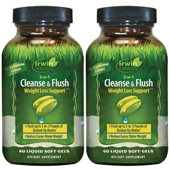 Irwin Naturals 2-in-1 Cleanse & Flush bottle with soft-gels for regularity