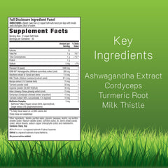 Irwin Naturals Ashwagandha Mind & Body bottle side label highlights antioxidant ingredients for overall health.