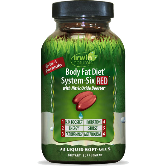 Irwin Naturals Body Fat Diet System-Six RED bottle with 72 soft-gels for daily use.