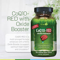 Irwin Naturals CoQ10-RED with L-citrulline supports nitric oxide production for potential vascular benefits.