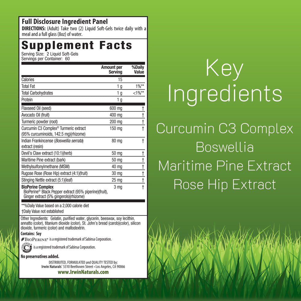 Irwin Naturals curcumin C3 Complex close-up showing turmeric origin and potency.