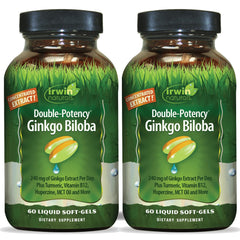 Irwin Naturals double potency ginkgo softgels bottle for daily brain support