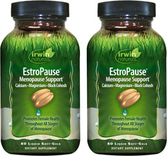 Irwin Naturals EstroPause bottle-front suggests herbal menopause wellness.