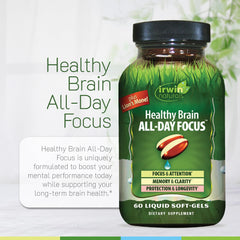 Irwin Naturals Healthy Brain All-Day Focus on a desk, ideal for study sessions.