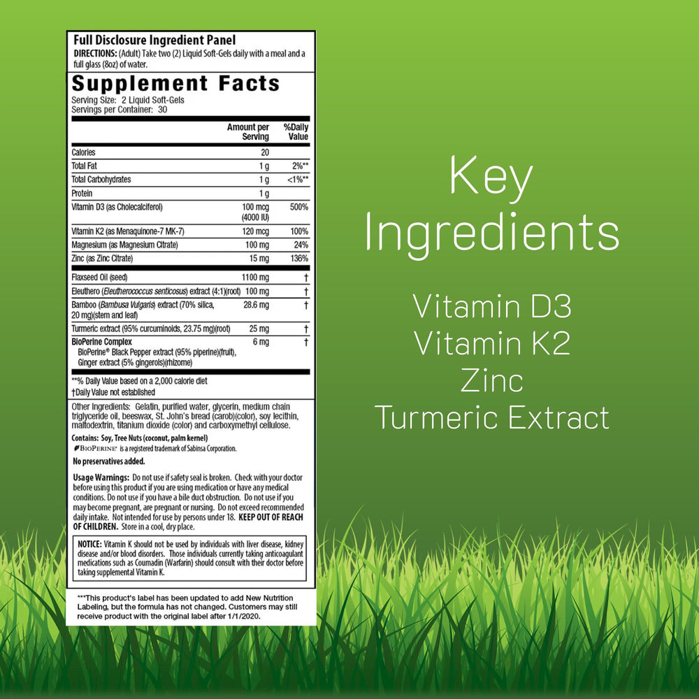 Irwin Naturals Mega D3-K2-Turmeric bottle-back-label with ingredients and usage guidance