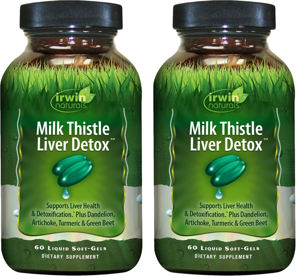 Irwin Naturals Milk Thistle Liver Detox bottle front with liver-supporting ingredients