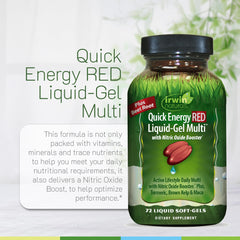 Irwin Naturals Quick Energy RED softgels ready for daily use.