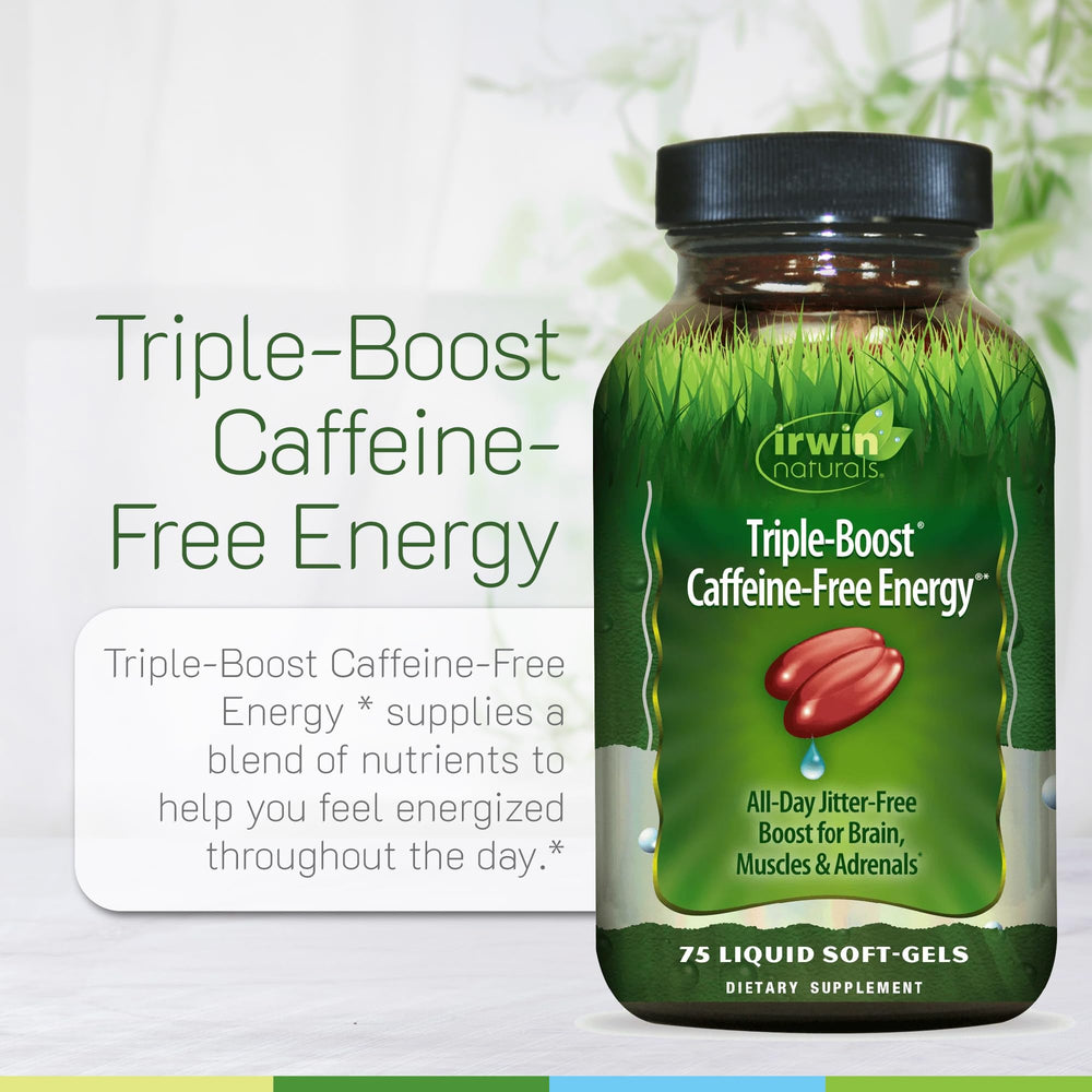 Irwin Naturals Triple Boost Energy two-pack packaging on a clean surface.