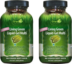 Irwin Naturals Women's Living Green bottle with softgels designed for daily wellness