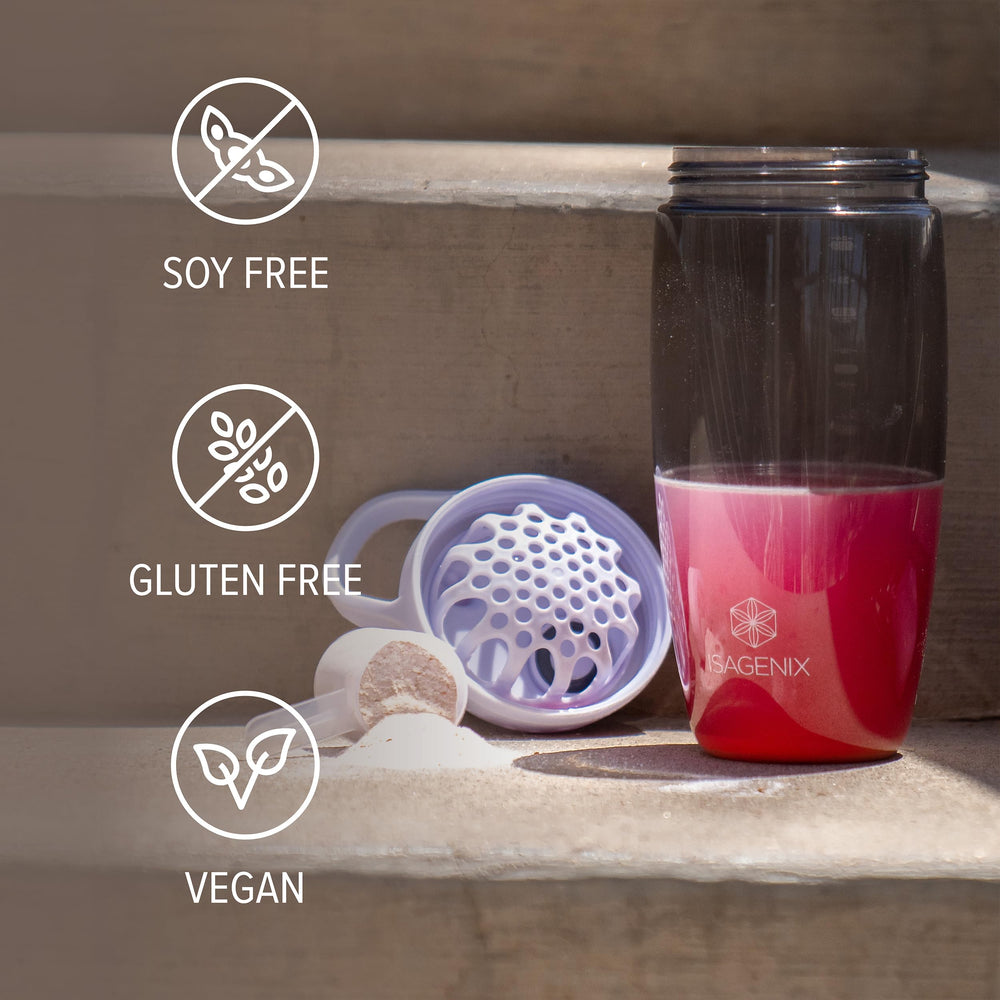 Isagenix Amped Nitro shaker in use for easy pre-workout preparation.