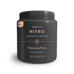 Isagenix Amped Nitro watermelon powder tub ready for pre-workout energy.